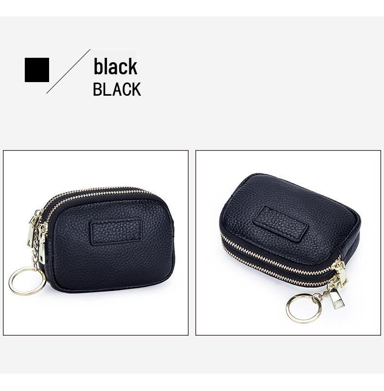 Portofel din Piele Naturală cu Fermoar Dublu pentru Monede și Breloc