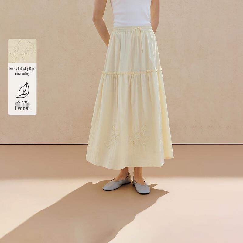 INMAN Women s Lyocell Rope Embroidery A-Line Midi Skirt L