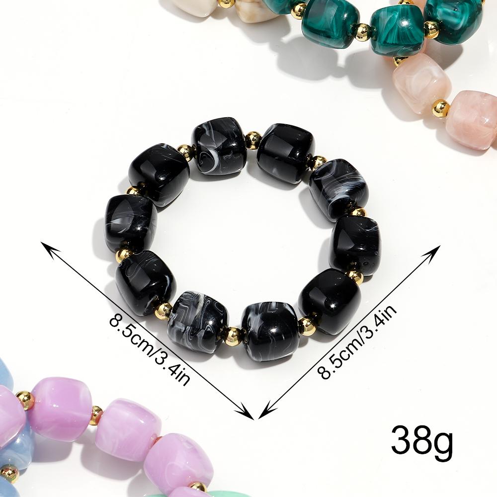 Exaggerated Geometric Beaded Acrylic Elastic Bracelets for Women Men Boho Trendy Square Beads Stack Bangle Retro Jewelry Gift
