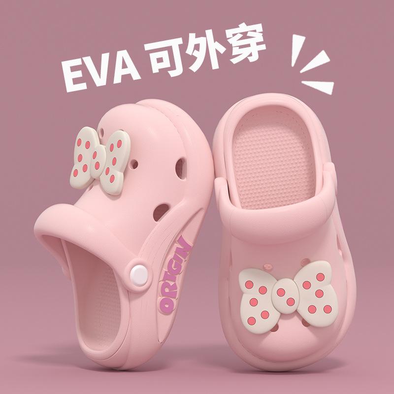 

New children s clogs with polka dot bow decoration, sweet and cute girls beach shoes and slippers 24-25 розовый