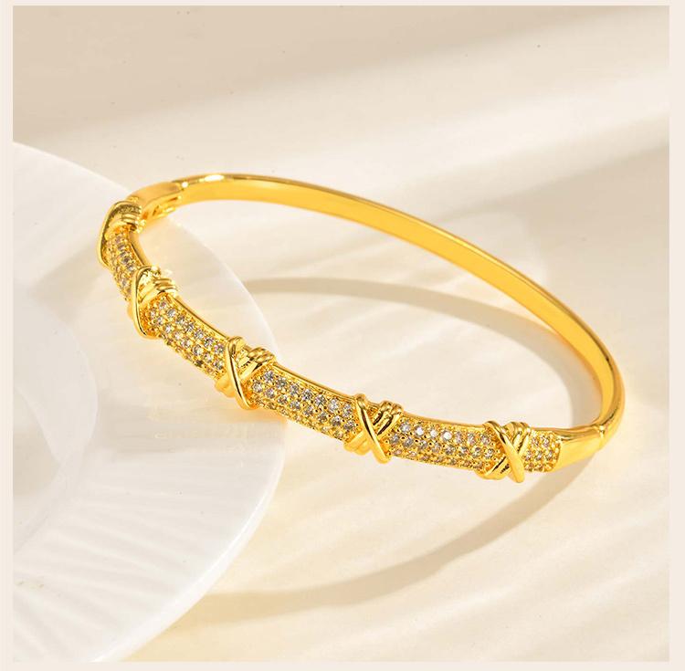 Luxury Zirconia Bangle, Gold Plated CZ Statement Wrist Bracelets for Women, Valentine's Day Wedding Birthday