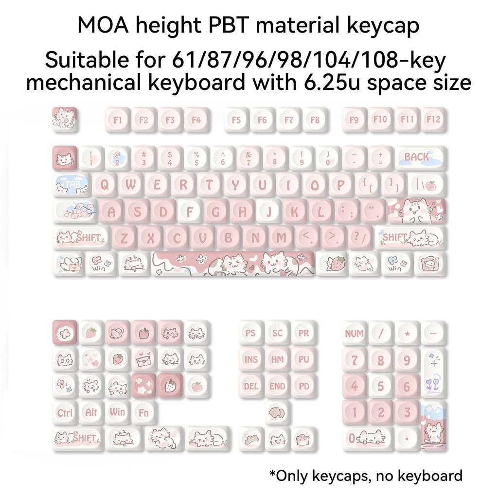 MOA Height Off-white Light Pink Strawberry Kitty Sublimation Keycaps 75 98 Complete Set of Mechanical Keyboard Keycaps