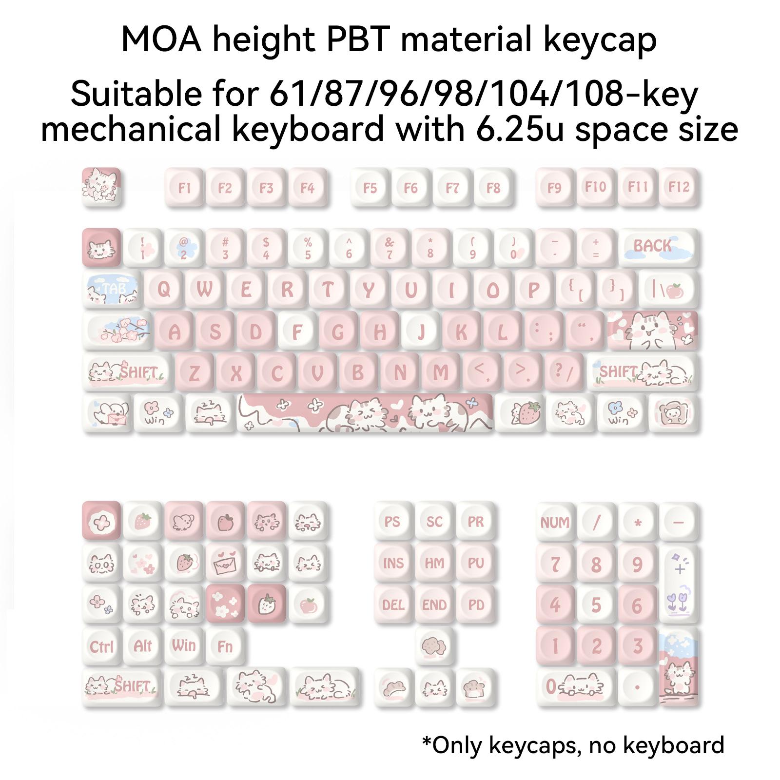 

MOA height off-white light pink strawberry kitty sublimation keycaps 75 98 complete set of mechanical keyboard keycaps