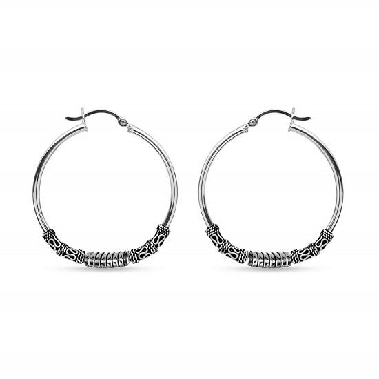 LeCalla 925 Sterling Silver Jewelry Oxidized Balinese Click-Top LARGE Hoop Earrings for Women Teen 60mm