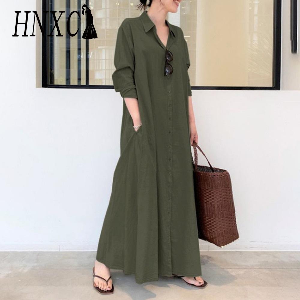 

Женское длинное платье-рубашка HNXC из 100% хлопка Размеры: S-5XL Повседневные платья XXXXXL армия зеленый