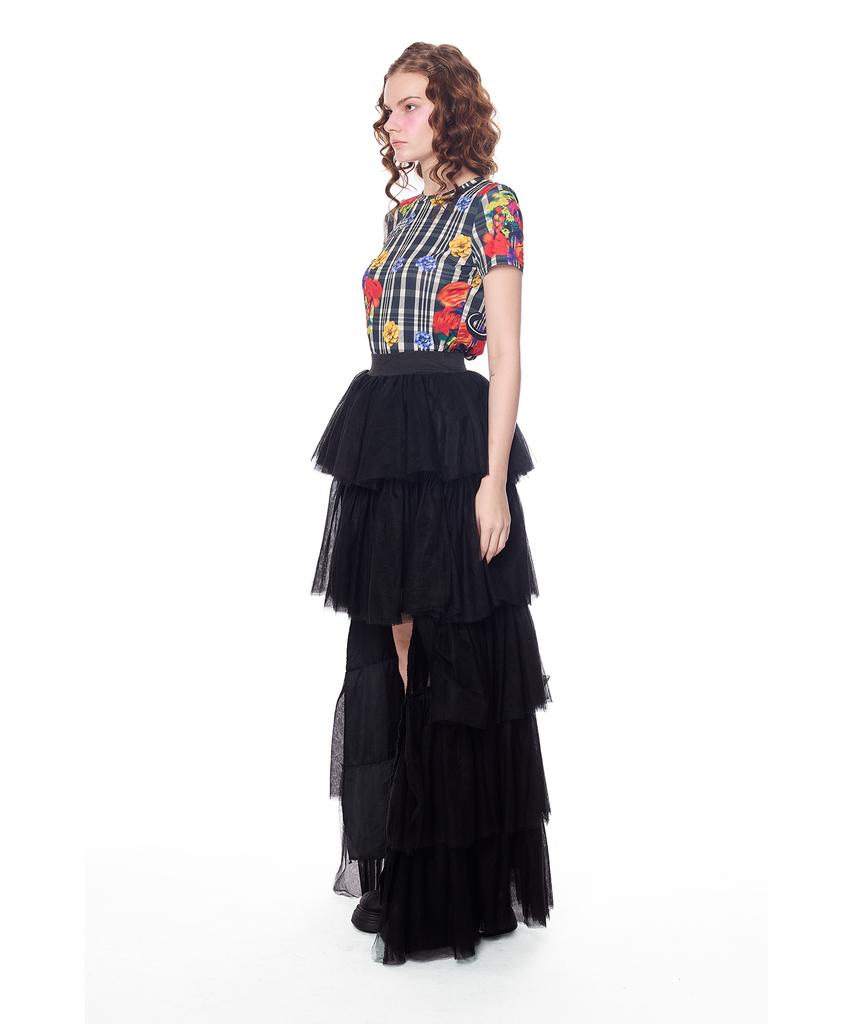Greedius Lace Tiered Ruffle Long Skirt