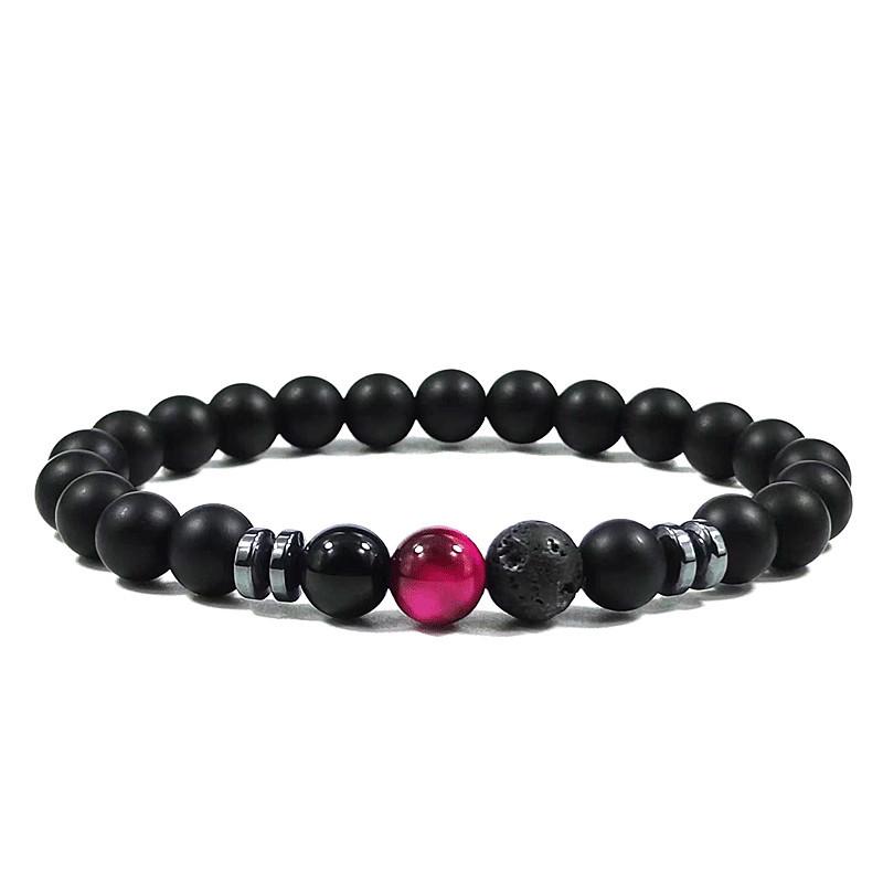 Unisex Tiger Eye & Volcanic Stone Elastic Bracelet - Natural Stone Jewelry for Couples