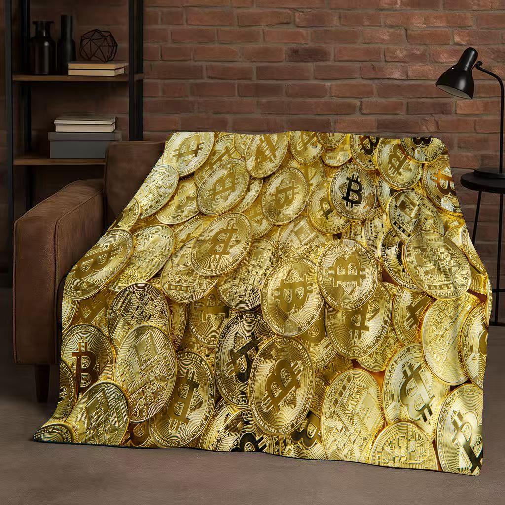 3D Rich BTC Bitcoin Circuit Board Art Cartoon Flannel Blanket,Ultra Soft Warm Plush Throw for Home Bedroom Bed Sofa Cover Kids