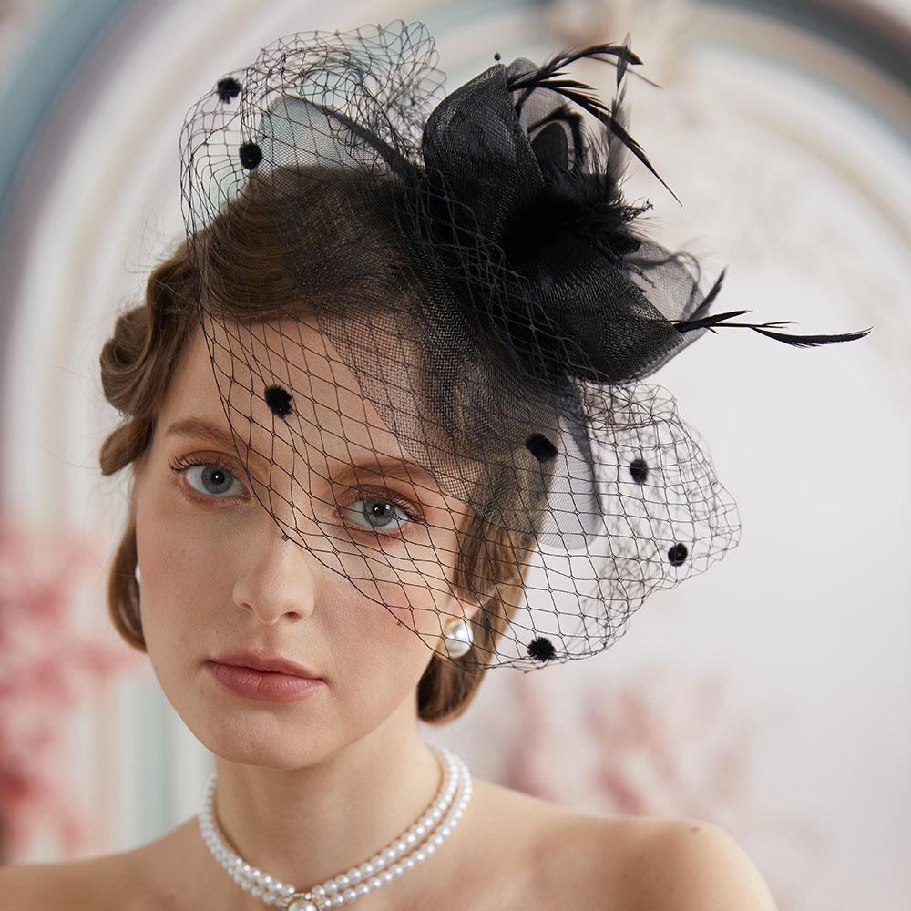 Bridal Feather & Tulle Petal Hairpiece with Veil