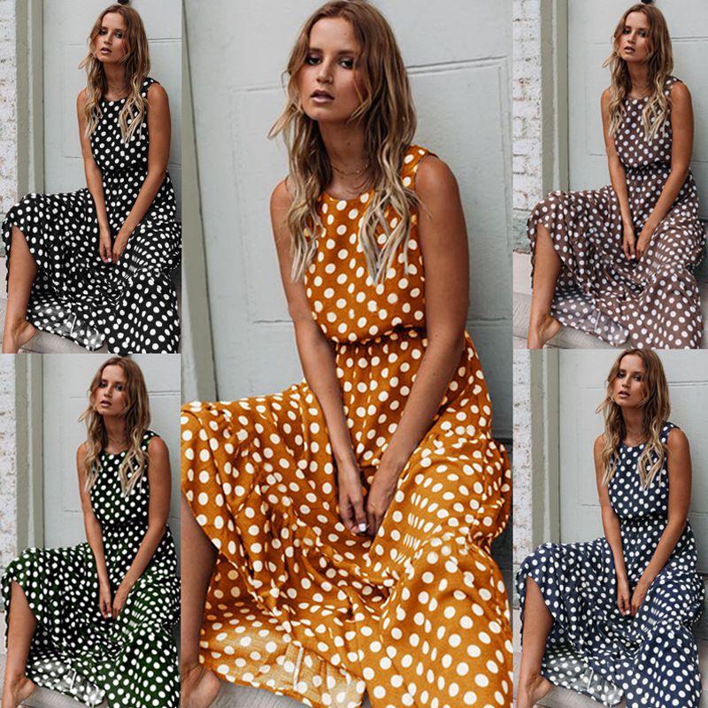 Stylish Womens Sleeveless Polka Dot Maxi Dress Perfect For Summer Beach Holidays