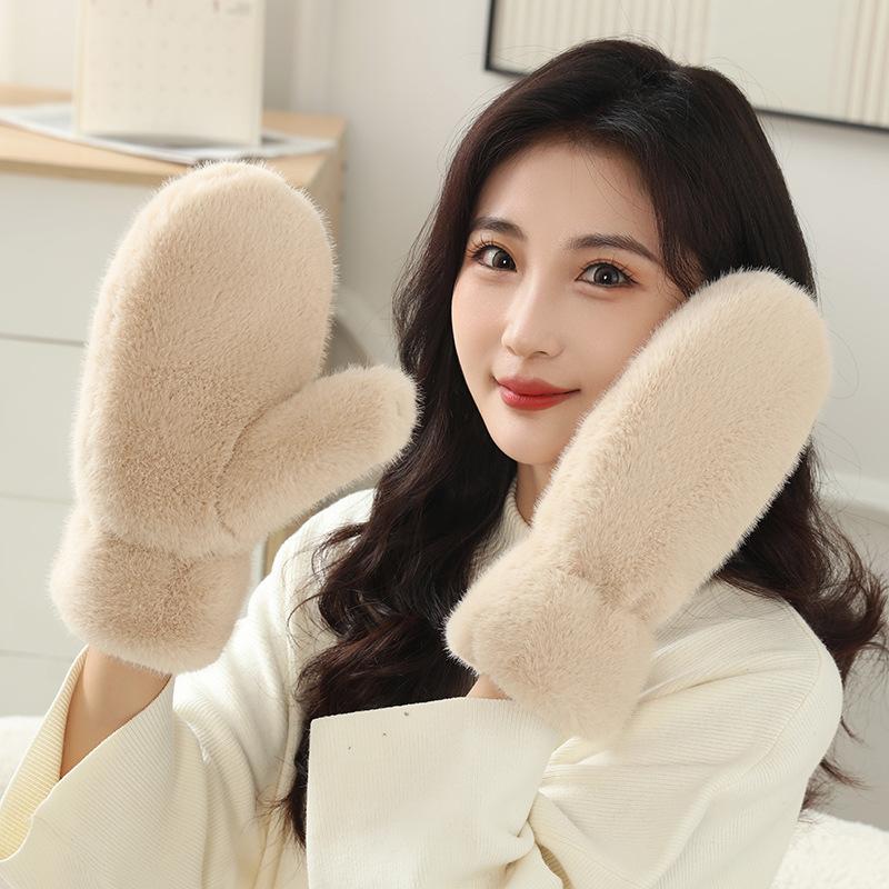 Winter New Thickened Plush Warm Gloves Fashionable Simple Solid Color Thermal Cold Weather Handwear
