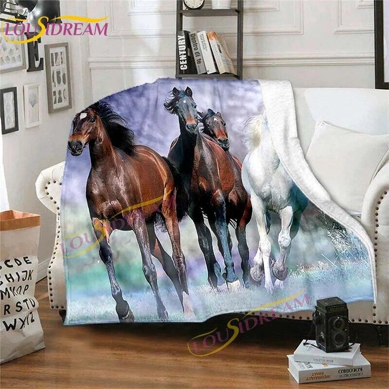 Přikrývka s koňským cvalem Zvířecí flanelové přikrývky 3D Art Decor potisk přikrývky Bílá přikrývka na přikrývku koně Rozkládací pohovky Přehoz přikrývky