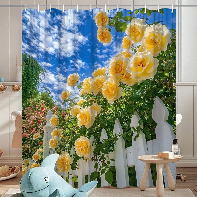 

Watercolor Garden Roses Washable Dirt-Resistant Shower Curtain Shower Head Waterproof Polyester Bath Curtain For Home Decor W60H190(CM)-1 Pcs