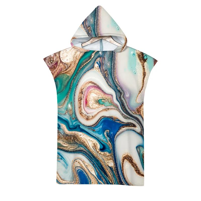 Microfiber Marble Printed Hooded Beach Towel for Boys Girls Adults Soft Quick Dry Swimming Pool Poncho Bath Towel Cloak Bathrobe