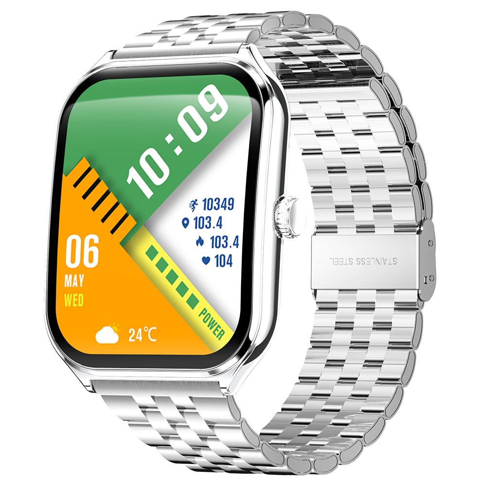 

MT61 Ultra Thin Smart Watch 1.96 Inch AMOLED Curved Screen Bluetooth-Compatible Calling Health Monitor,Steel Strap Silver