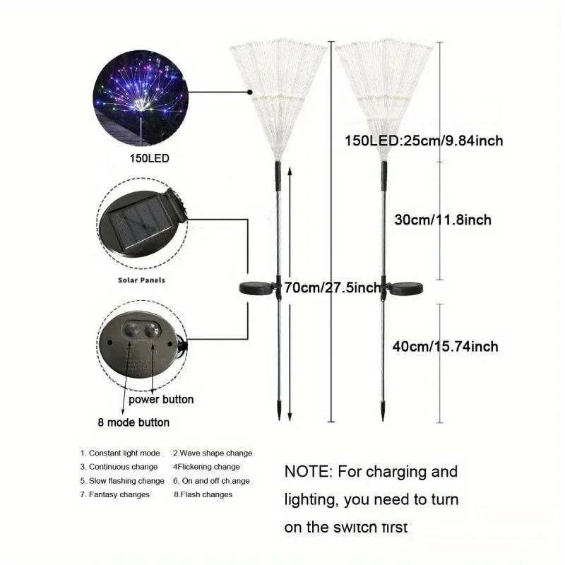 1pc 150 LED For Garden Patio Fireworks Lights Halloween Solar Christmas Stake Lamp Outdoor Landscape Decor Waterproof