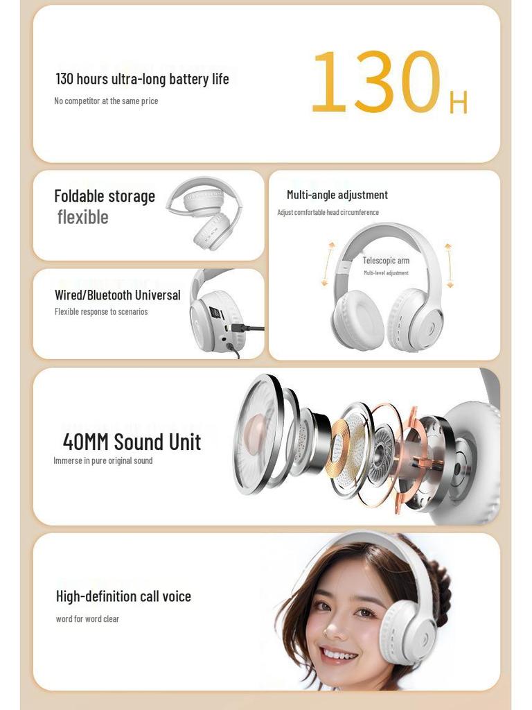 Trendy Over-Ear Bluetooth Headphones with Heavy Bass for Sports & E-sports