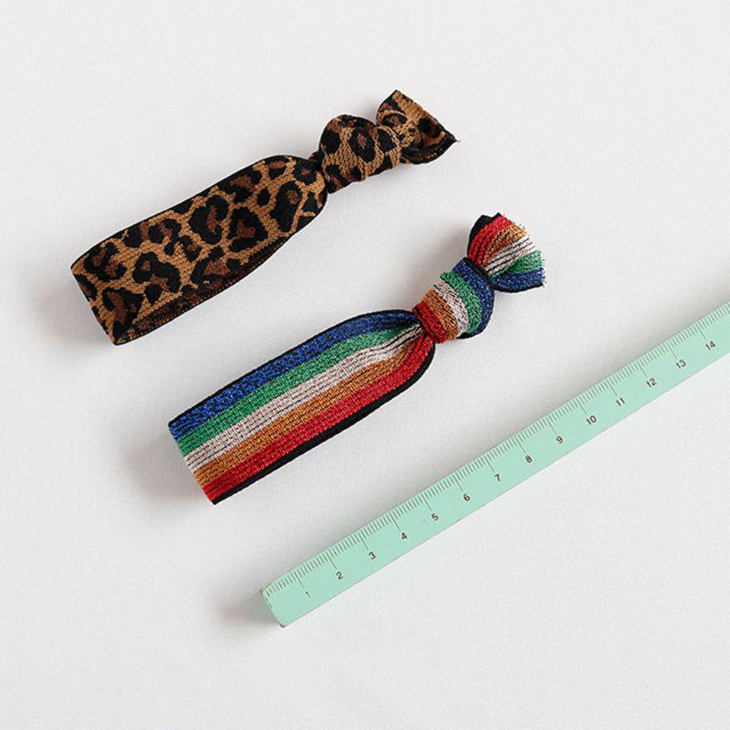 Buy Elastic Wide Rubber Rope Glitter Rainbow Striped Leopard Hair Ties Knotted Ponytail Holder