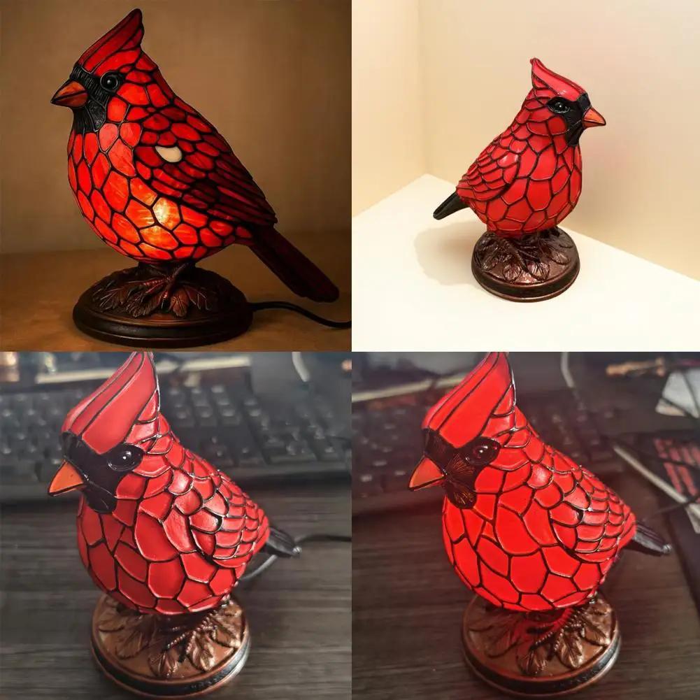 Creative Red Bird Animal Themed Desk Lamp with Artistic Touch - European Style Night Light Perfect for Study Room Ambiance