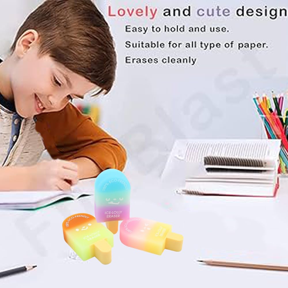 RSINC Eco Ice Lolly Erasers – Fun for Kids, Friendly for Earth | Kids' Favorite! 1 Ice Lolly Erasers by RSINC | Fun, Cute, and Planet Friendly (3 pcs)