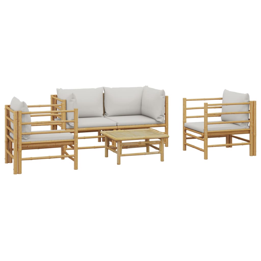 Vidaxl 5-Cz. Garden Furniture Set, Light Grey Cushions, Bamboo