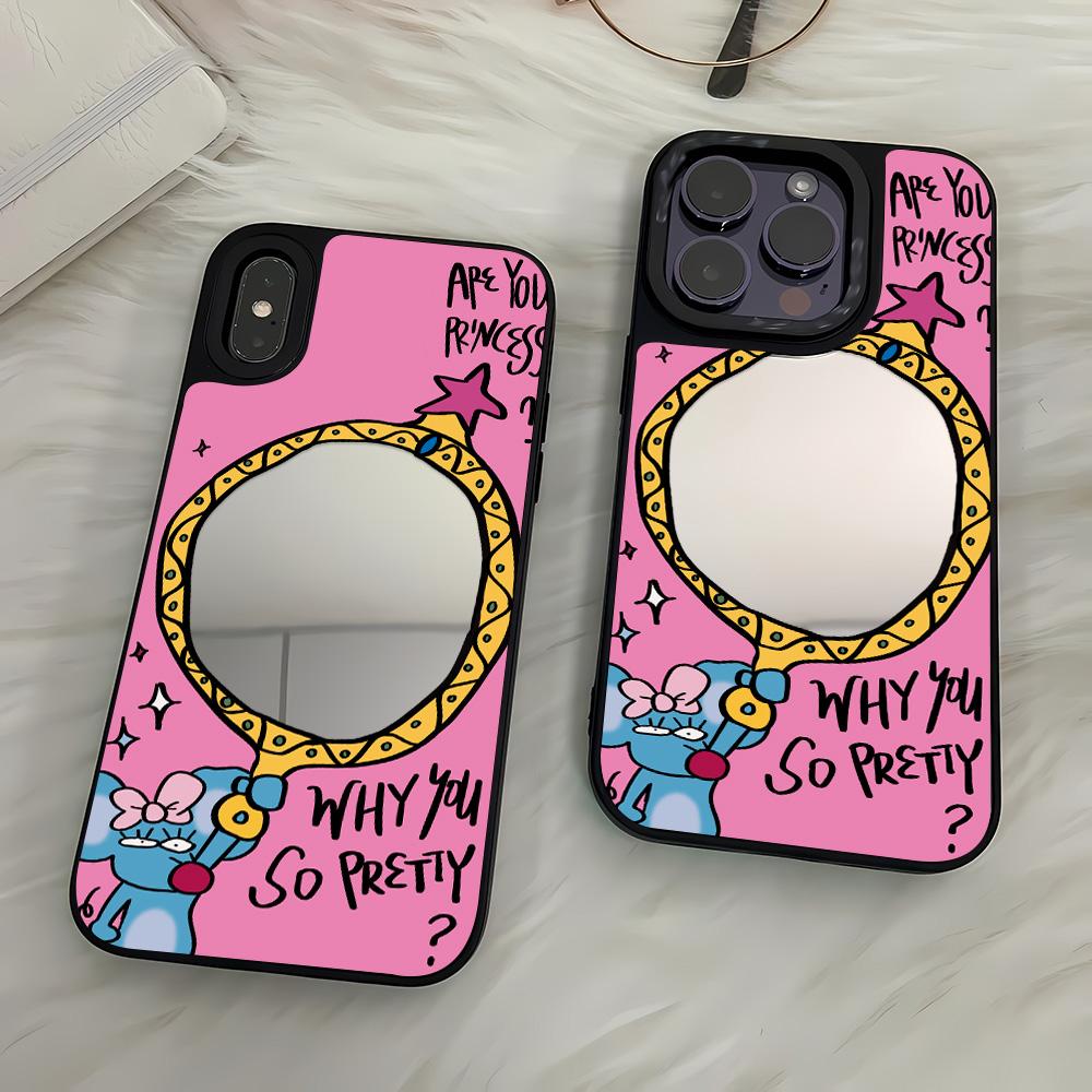 Mirror Phone Case for iPhone 15 11 13 14 for 15 16 Pro Max 12 13 16 Pro Cloud Flower and Animal Cute Style Phone Case