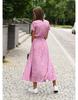2024 V-neck Tie Waist Slit Hem Short Sleeve Summer Dress
