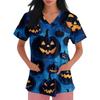 Dam V-hals Halloween-tryckt Kortärmad Ficka Sidoslits Skyddsdräktsöverdel