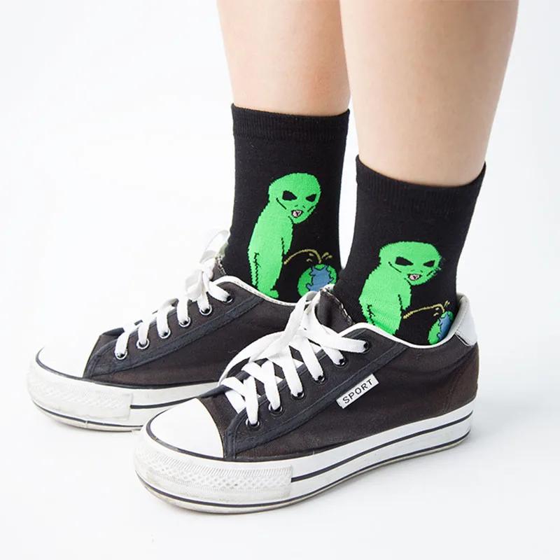 Mode Unisex Cartoon Katze Kunst Lustig Alien Planet Bequem Herbst Winter Kreativ Warm Baumwolle Halloween Party Socken