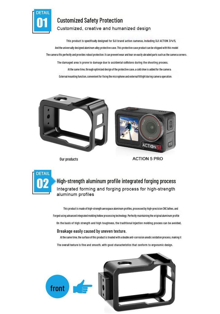 Protective Metal Cage for DJI ACTION5/4/3 Cameras – Sports Camera Accessory Frame