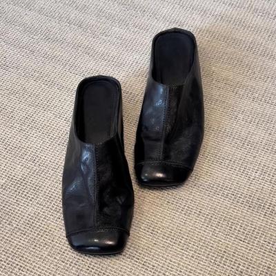 Guttega~ Baotou Halbschuhe Damen Outdoor Neu Innen erhöhend Weiche Ledersandalen Französisch Retro Lazy Mueller Schuhe