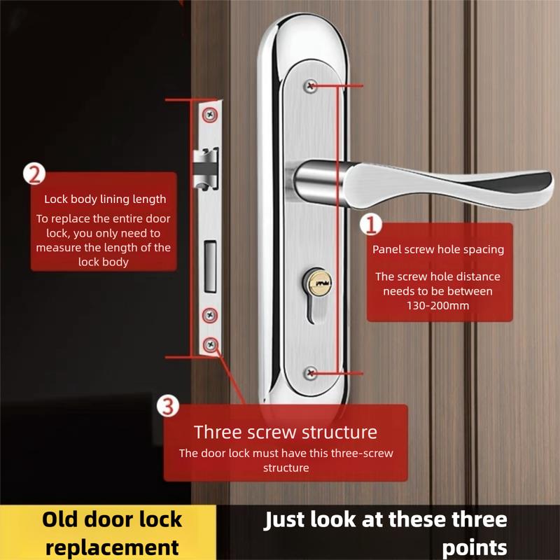 Stainless Steel Household Indoor Door Lock Universal Type Wooden Door Lock Tamper Free Adjustable Door Handle Bedroom Door Lock