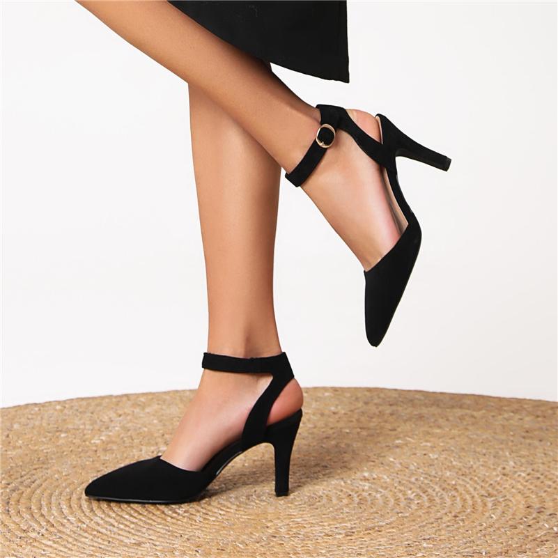 FOREADA Women Ankle Strap Pumps Pointed Toe Thin High Heels Buckle Glove Shoes Ladies Fashion Shoes Spring Autumn Blue Black 43