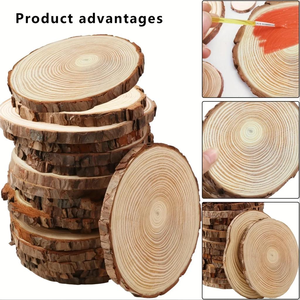10 PCS Unfinished Pine Wood Slices for Centerpieces 5.1-5.5" Round Wooden Discs with Tree Bark Cookies Circles 0.39" Thickness