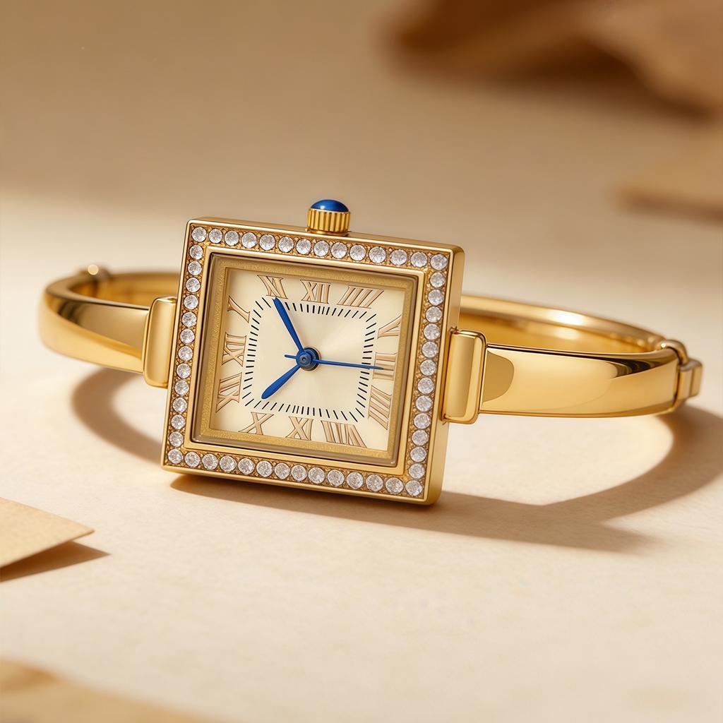 Minimalist Bangle Watch for Women Square Dial Analog Quartz Wristwatch Dress Clock