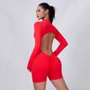 European & American Peach Lift One-Piece Yoga Bodysuit: Cross-Back, Hollow Design, Outerwear, Sports Shorts Style.