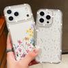 Flower Print Shockproof TPU Case For iPhone 17 Pro Max 16e 16 15 14 13 15 Pro 17 TPU Bling Diamond Soft Silicone Phone Cover
