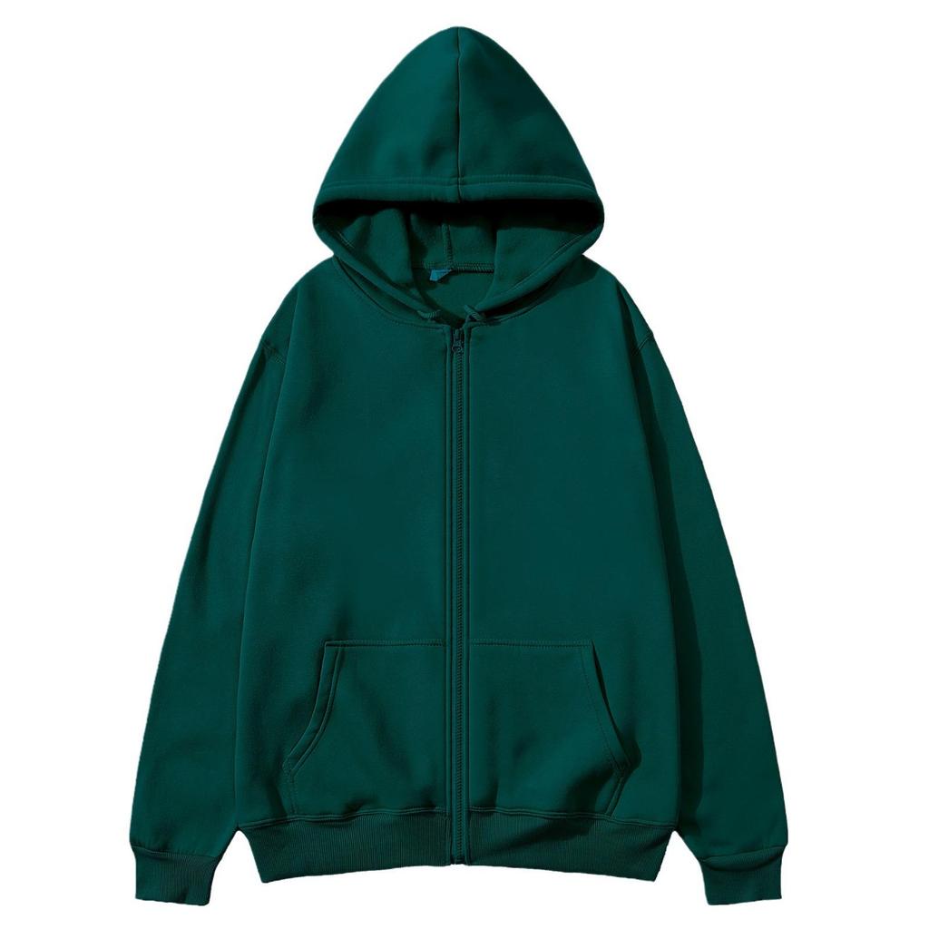 European & American Unisex Zip-Up Fleece Hoodie: Solid Color, Autumn/Winter Sportswear