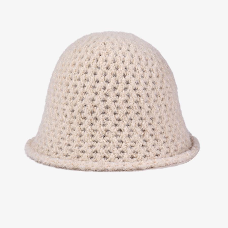 Autumn Winter Knitted Bucket Hat Women's Curling Imitation Hand Hook Hollow Fisherman Hat Warm Ear Protection Basin Hat
