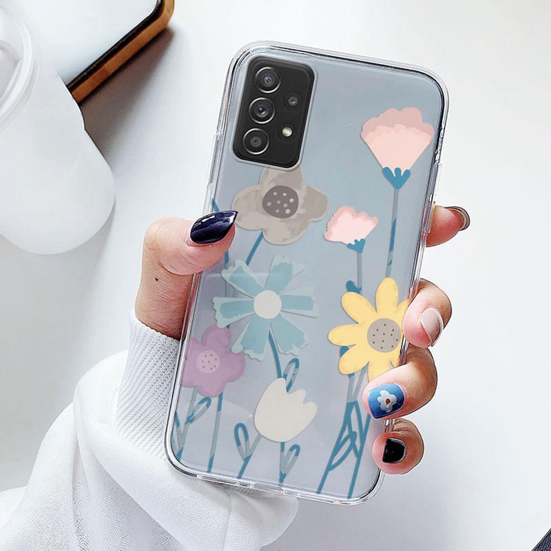 Phone Case For Samsung A52s A52 Floral Silicon Cover For Samsung Galaxy A52 Fundas Coque Transparent Soft Capas Flower TPU