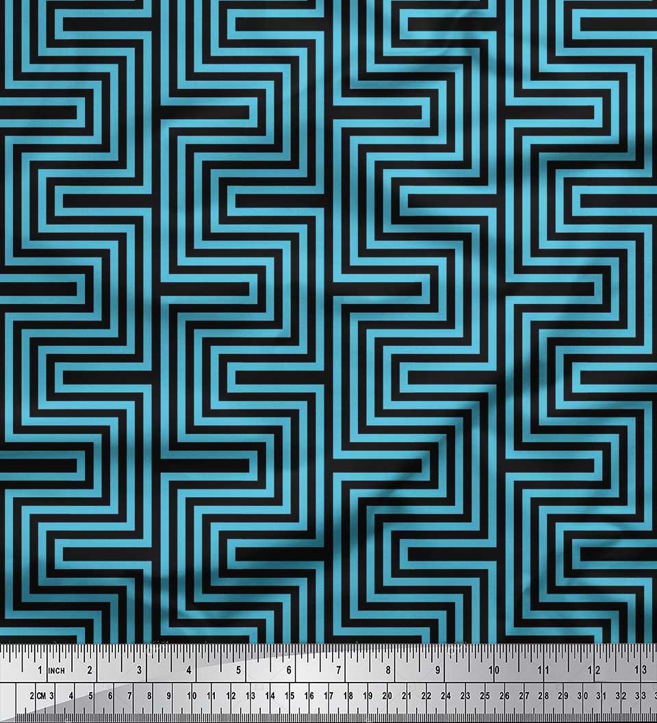 

Шовкова тканина Soimoi Satin Square & Spiral Geometric Print Швейна тканина метр 42 дюйма 42 Inch Wide - Crepe Silk синій