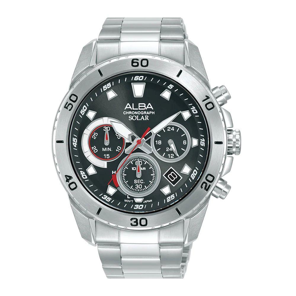 

АЛЬБА (От Seiko) Активные черные часы-хронограф на солнечной батарее для мужчин AZ5015X1 чёрный