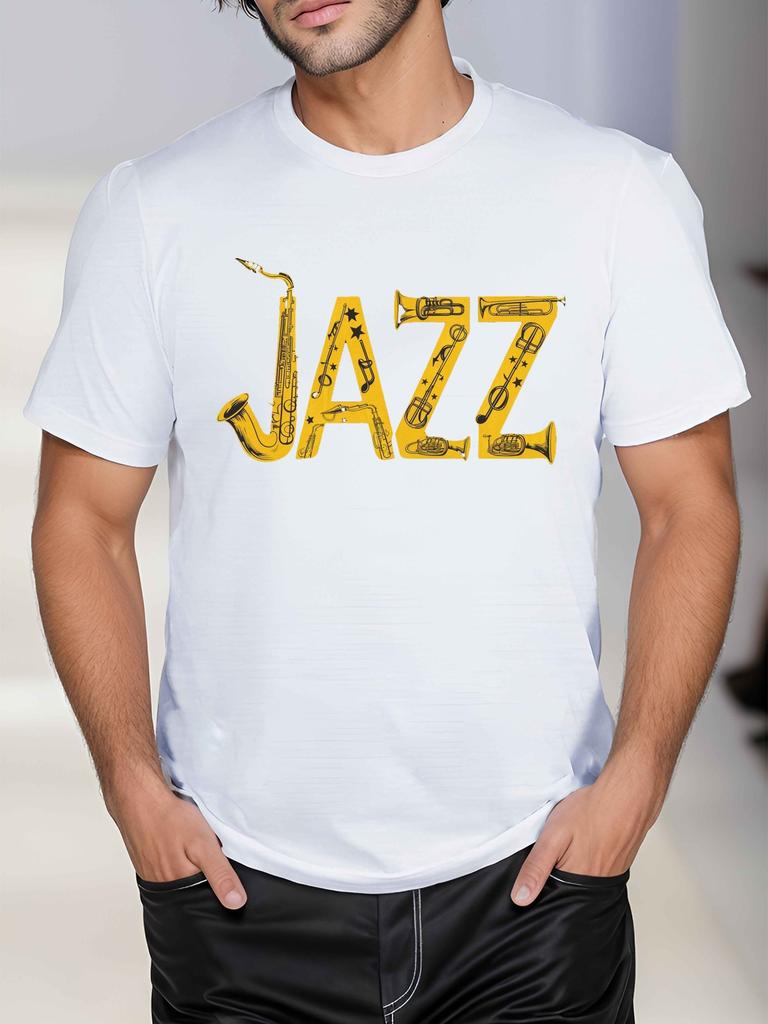 Music Jazz InstruUnisext Print TShirt Casual Crew Neck Short Sleeve Polyester Cheap Outfit Tee Geometric Pattern Graphic T Shirt