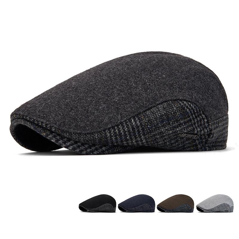 Beret Autumn Winter Wool Men's Velvet Warm Forward Cap Vintage Newsboy Cap