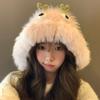 Pink Cute Little Monster Plush Hat for Women In Autumn and Winter Small Face  Warm Ear Protection Thunder Hat Knitted Woolen Hat