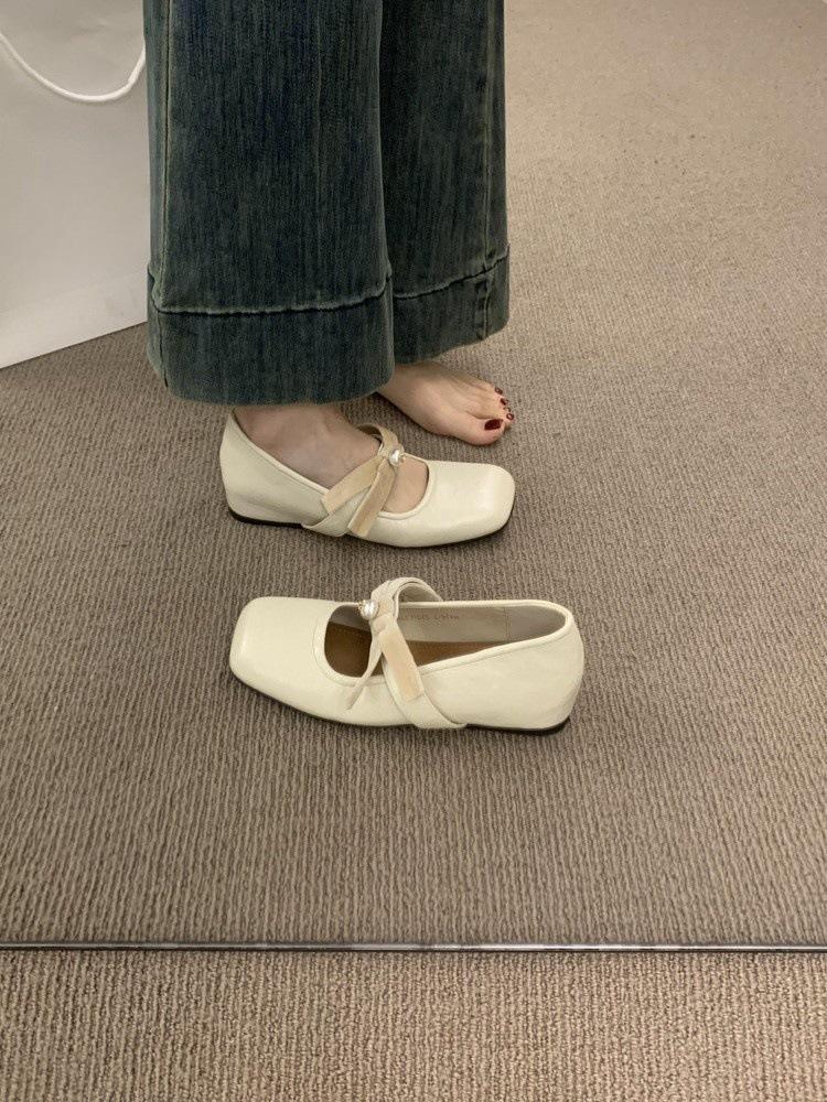 Bow strap inner heightening white Mary Jane shoes women's skirt gentle shoes ballet