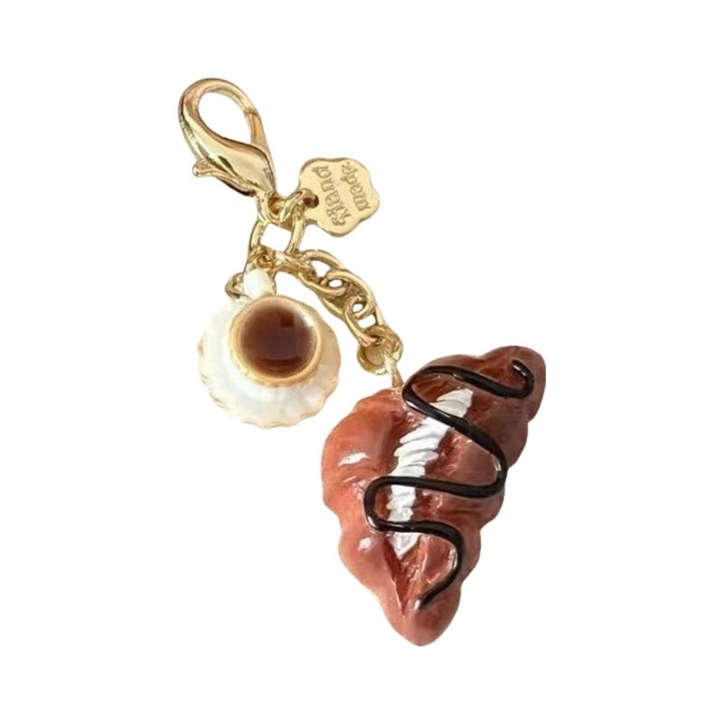 Coffee Cup and Bread Coin Purse Charm Fashionable Keychain Accessory Portable Bag Pendant for Women Girls Daily Use