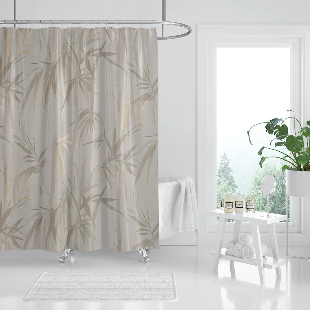Rose Gold Shower Curtain Pink Gold Tropical Leaves Modern Luxury Bathroom Shower Curtains Fabric Bath Curtain Set with Hooks