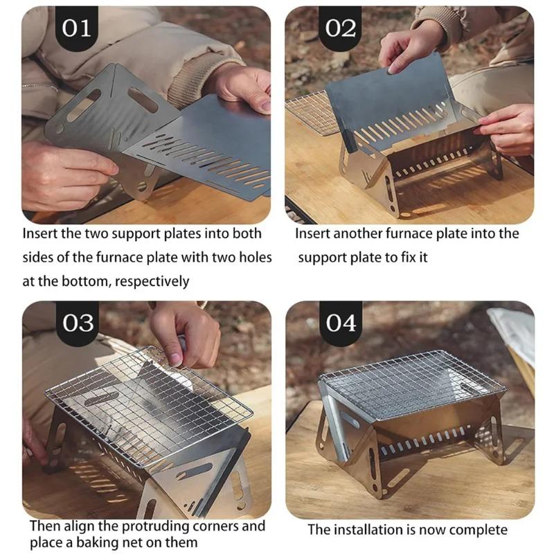 Stainless steel charcoal barbecue grill, outdoor camping charcoal grill, suitable for parties and beach picnics, portable