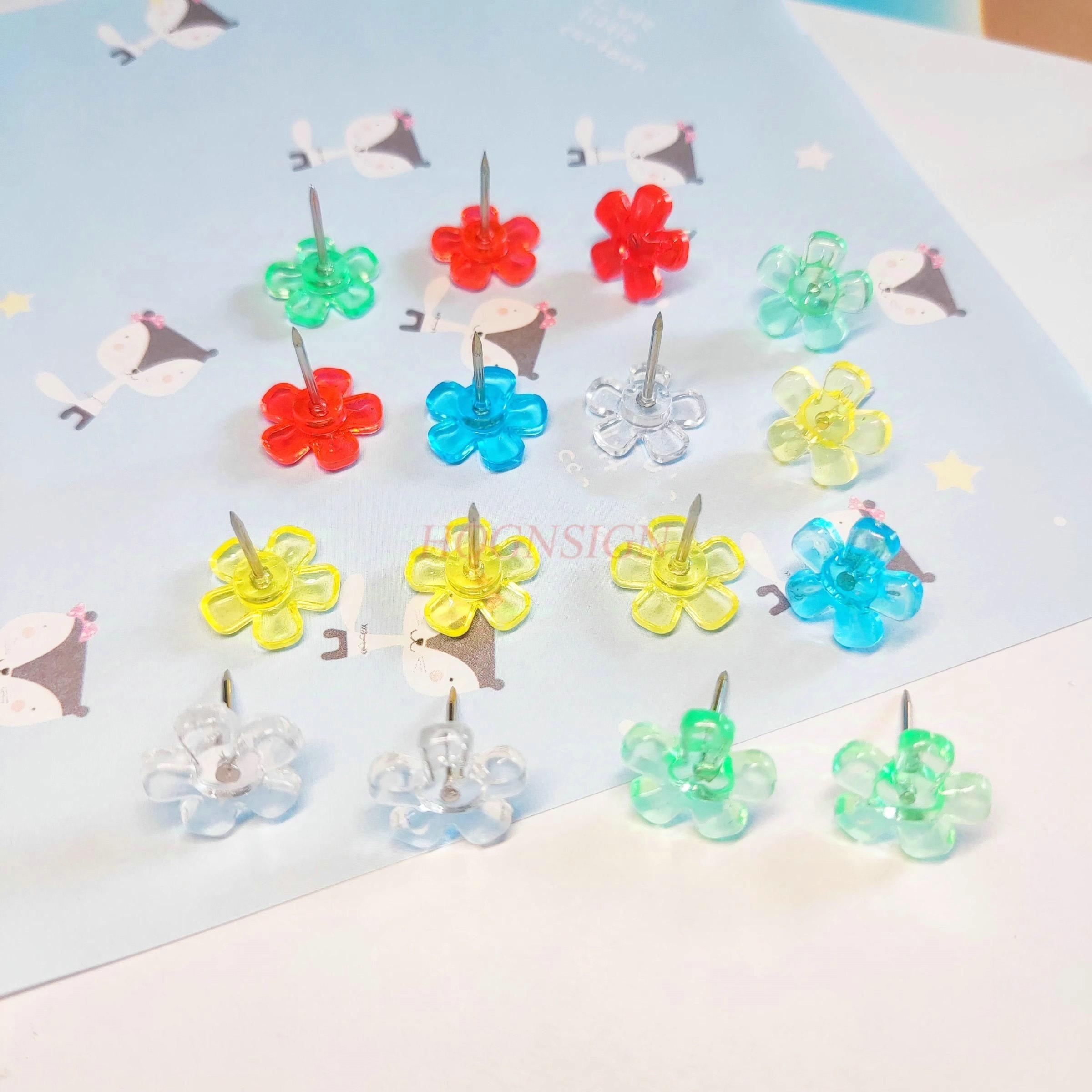 

50pcs Transparent colored flower thumbnails, plum blossom nails, decorative nails, soft wood boards, photos, wall felt boards China Mainland